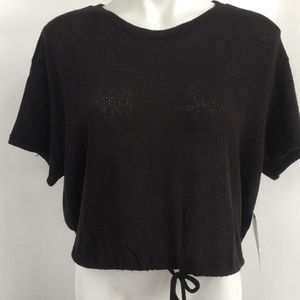 OUTLAW Ribbed Drawstring Waist Black Top